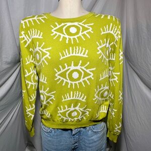 LIZETTE COLLECTION Lime Green All-Seeing-Eye Pattern Sweater Y2K Artsy Funky Lg